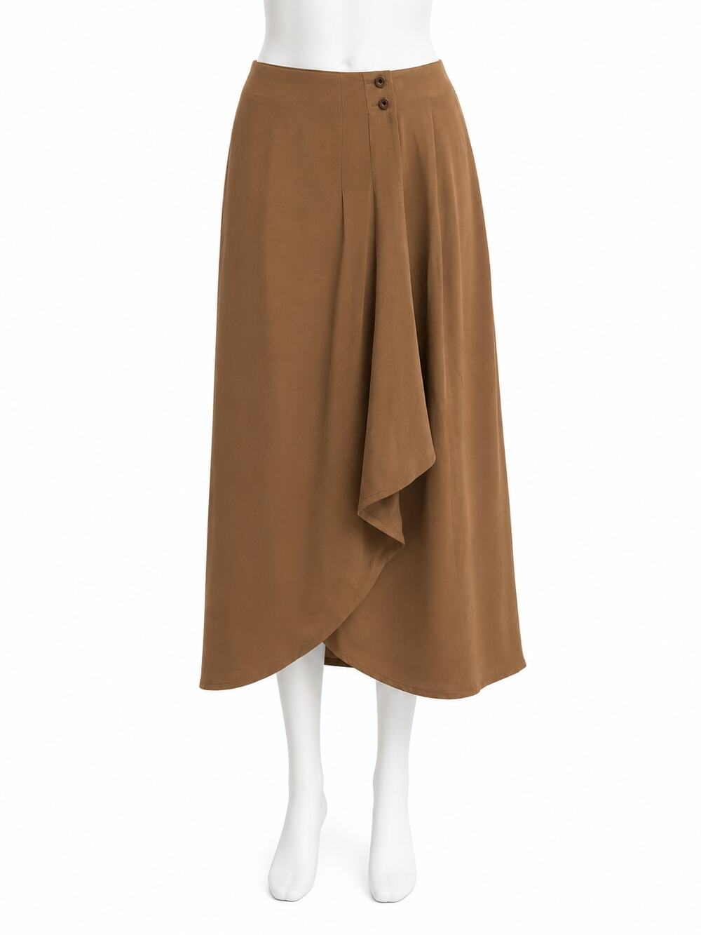 Vintage Silk Wrap Midi Skirt Brown Asymmetrical Drape Career Size 6